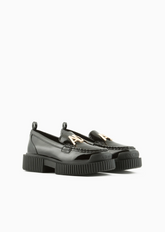 Armani Exchange Women’s Slip-On Loafers – Black with Logo Plaque